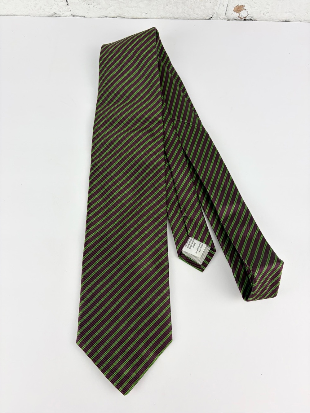 Daniel Milano Silk Pin Striped Green Brown Necktie Made Italy Neck Tie